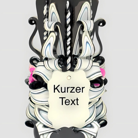 Personalisierte Grabkerze mit kunstvollem Schnitzdesign, schwarze Kerze mit Schild für kurzen Text