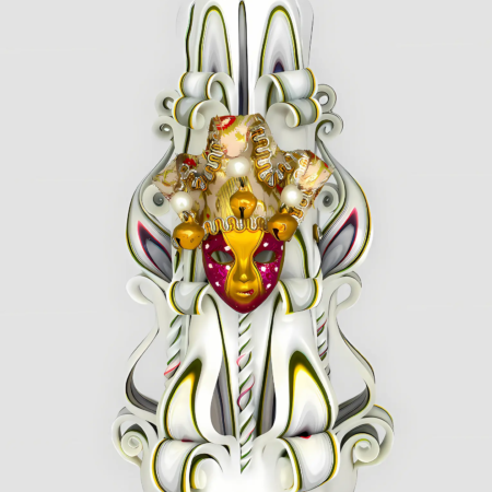 Luxuriöse Kerze aus Wachs im venezianischen Stil mit dekorativer Karnevalmaske aus Venedig, handgeschnitzt