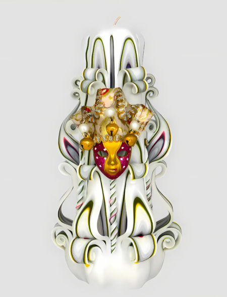 Luxuriöse Kerze aus Wachs im venezianischen Stil mit dekorativer Karnevalmaske aus Venedig, handgeschnitzt