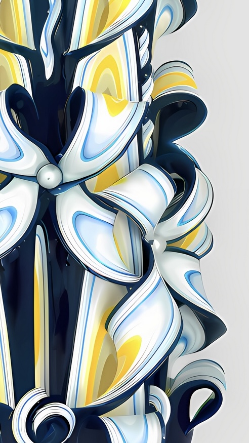 Handgeschnitzte Paraffinkerze 6-eckig und kegelförmig, in elegantem Nachtblau mit filigranen Schnitzelementen. Schnittstellen leuchten Gelb