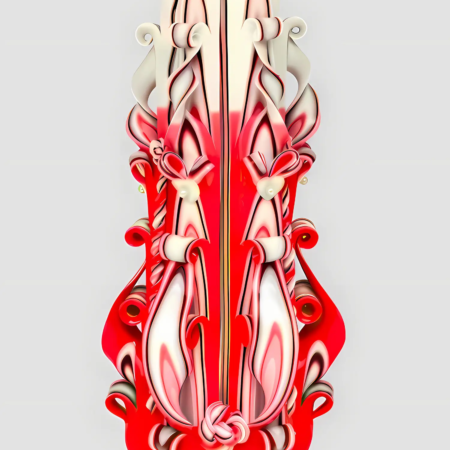 Handgeschnitzte rote Kerze mit kleinen Herzchen – romantisches Unikat